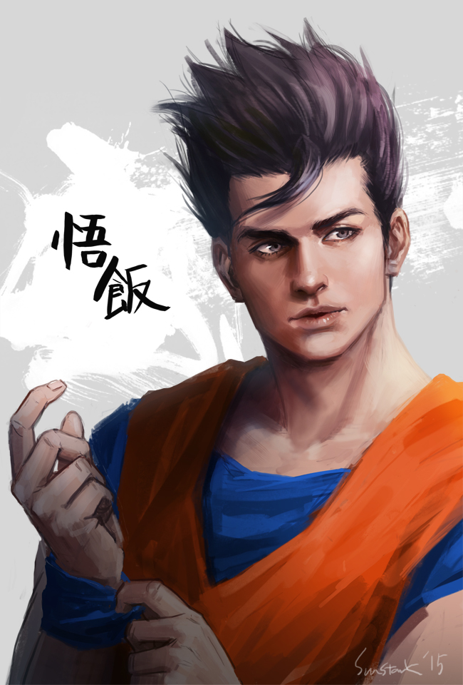 1boy, black_hair, character_name, dated, dougi, dragon_ball, dragon_ball_z, grey_eyes