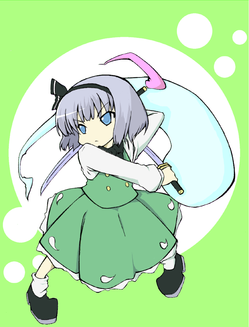 chibi, circle, circles, dual_wield, dual_wielding, hairband, hitodama, kaden
