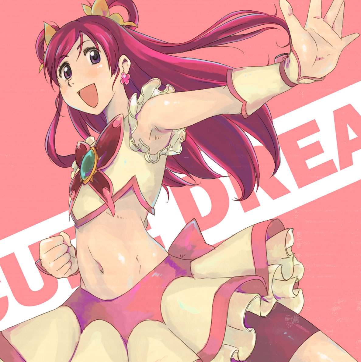 1girl, bike_shorts, cure_dream, elk115, hair_ornament, hair_rings, jewelry, long_hair