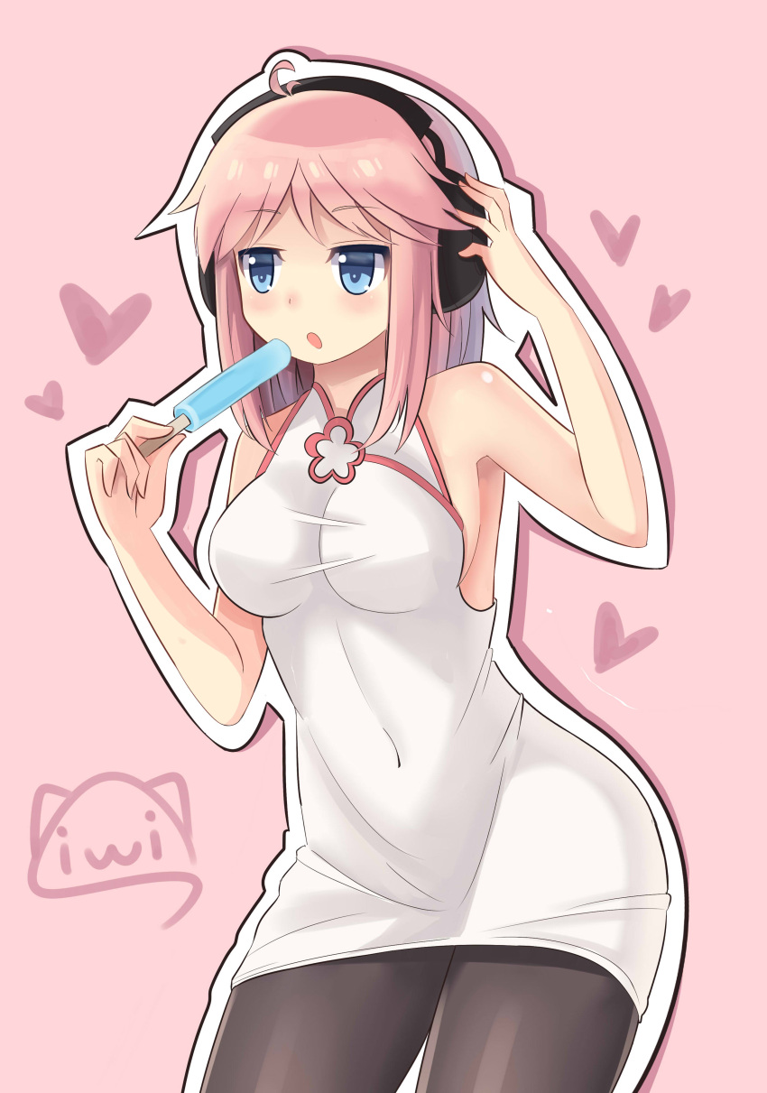 1girl, absurdres, ahoge, armpits, bare_shoulders, blue_eyes, breasts, china_dress