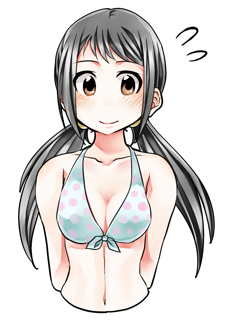 1girl, bikini_top, black_hair, blush, breasts, brown_eyes, idolmaster, idolmaster_cinderella_girls