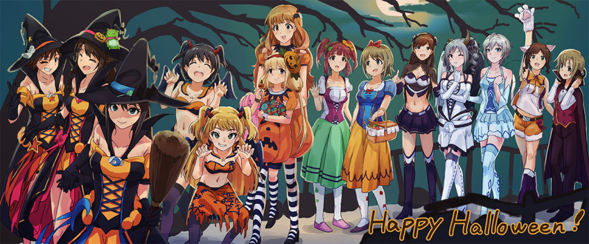 6+girls, akagi_miria, anastasia_(idolmaster), black_hair, blonde_hair, blue_eyes, broom, brown_eyes