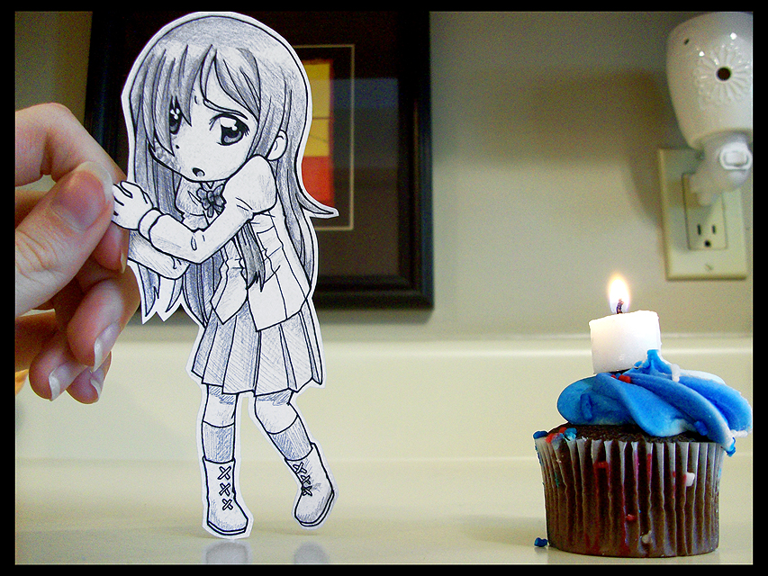 candle, cupcake, food, ikezawa_hanako, katawa_shoujo, paper_child, papercraft, pastry