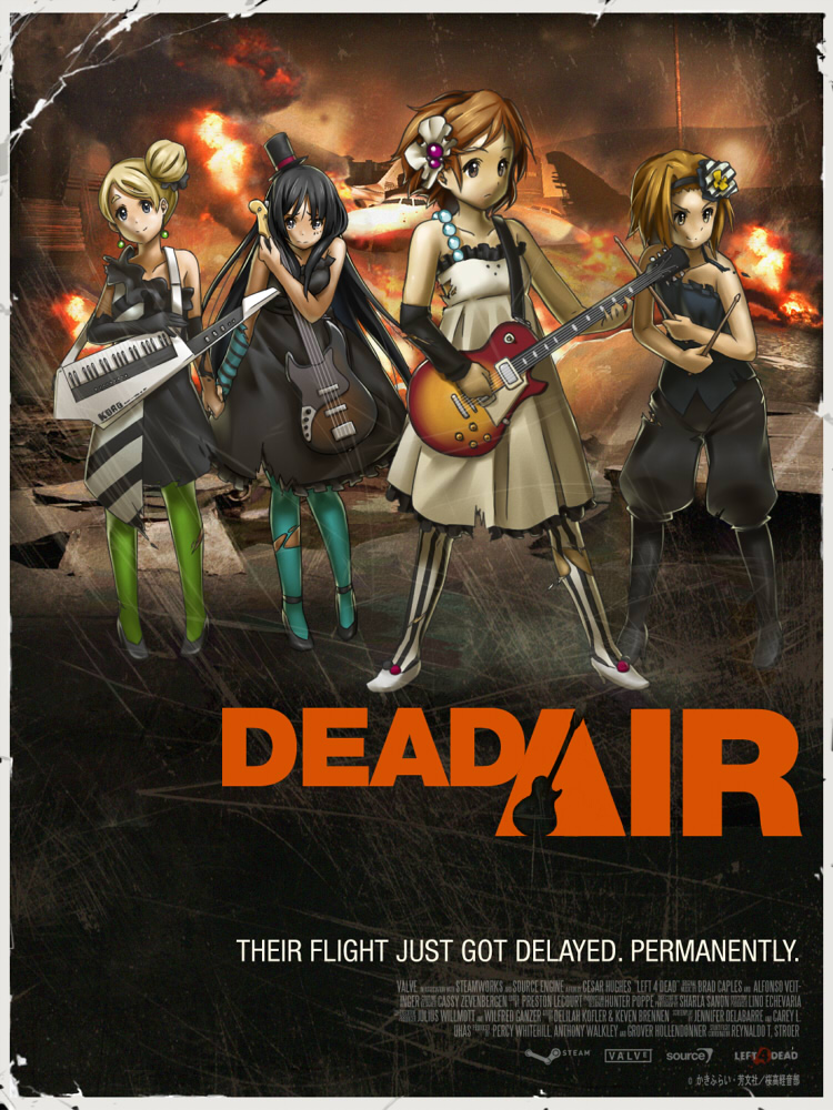 akiyama_mio, crossover, don't_say_lazy, don't_say_"lazy", dress, drumsticks, fire, guitar