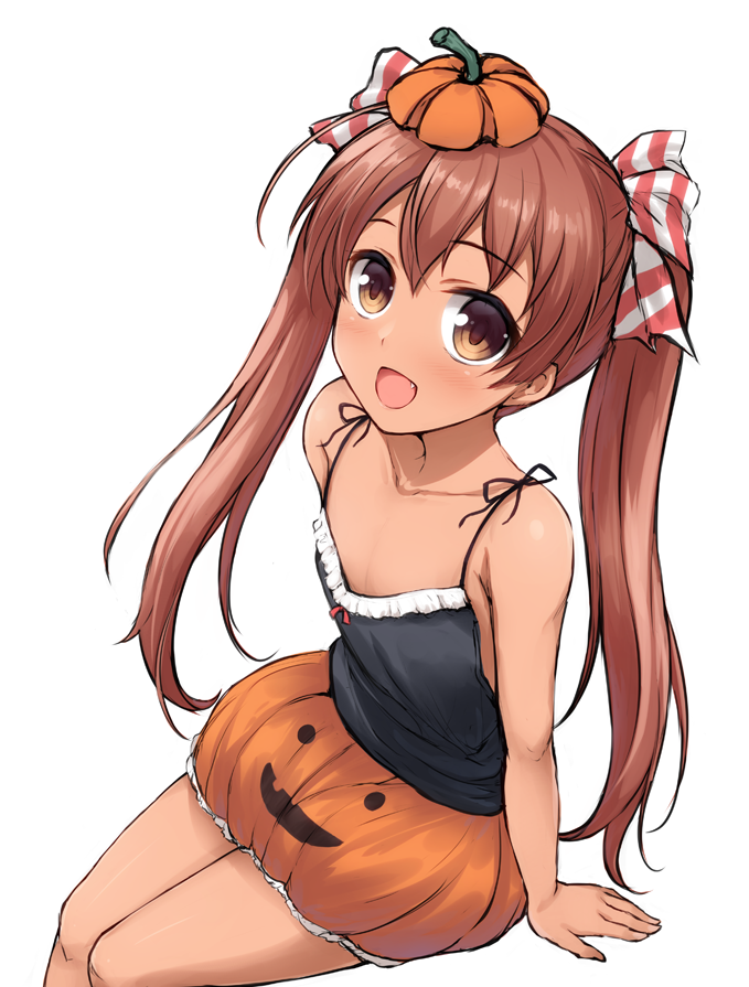 1girl, :d, bare_arms, black_shirt, bow, brown_eyes, brown_hair, collarbone