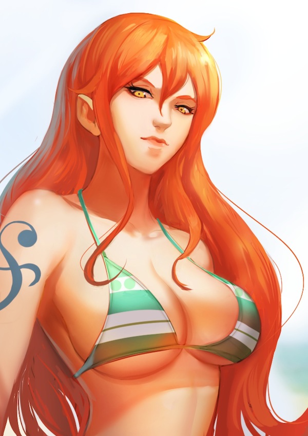 1girl, bikini, breasts, brown_eyes, clouds, cloudy_sky, collarbone, female