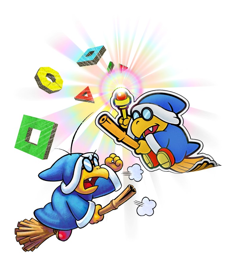 dual_persona, kamek, mario_&amp;_luigi_paper_jam, mario_&amp;_luigi_rpg, super_mario_bros., no_humans, official_art, paper_mario, shapes, super_mario_bros.