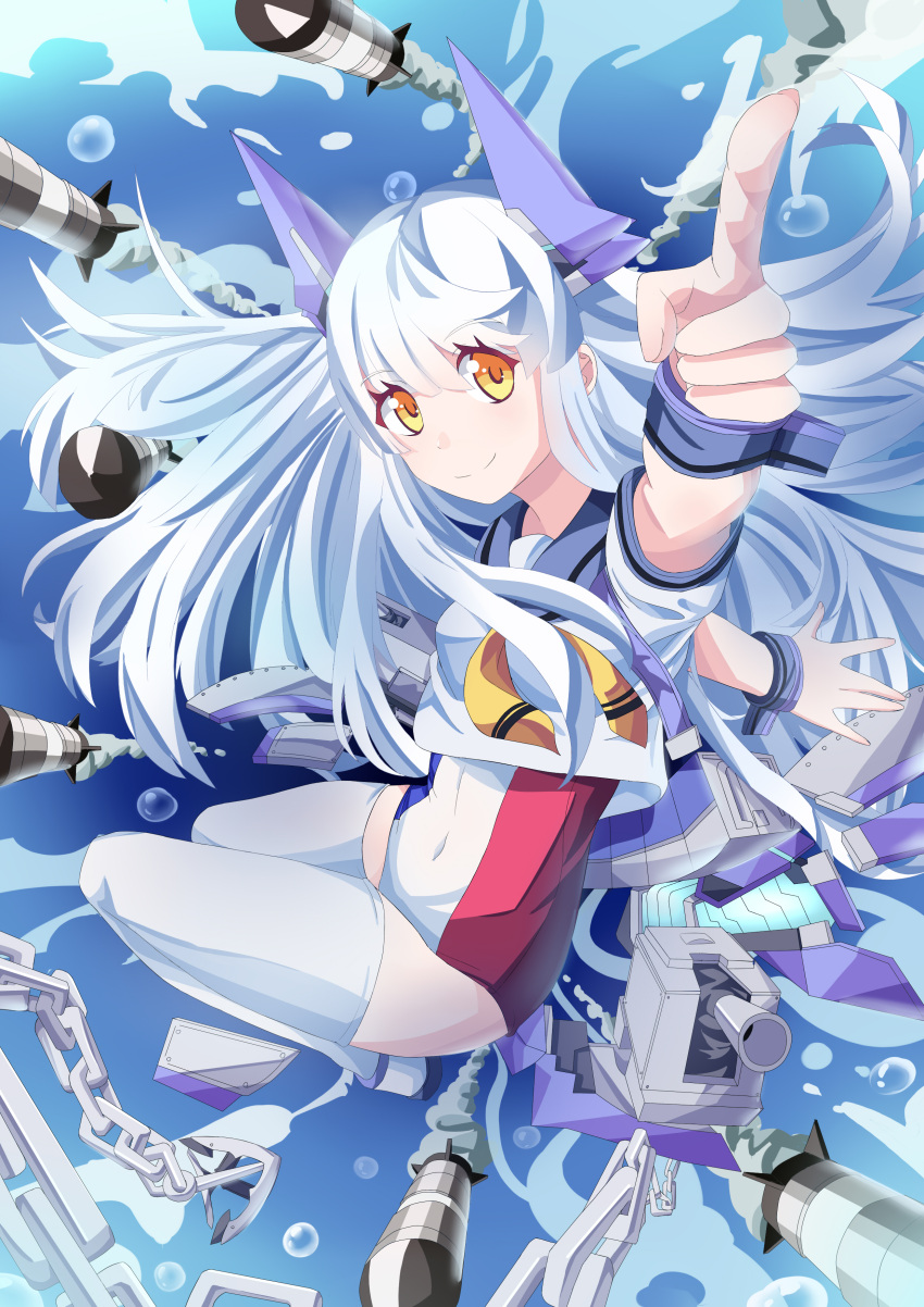 1girl, absurdres, anchor, blouse, cannon, chain, gatari, headgear