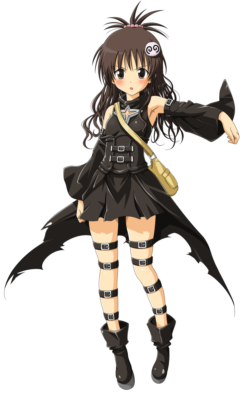 belt, blush, boots, brown_eyes, brown_hair, cosplay, dress, highres