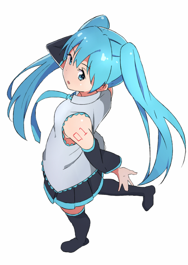1girl, bare_shoulders, black_legwear, blue_eyes, blue_hair, boots, detached_sleeves, elel185