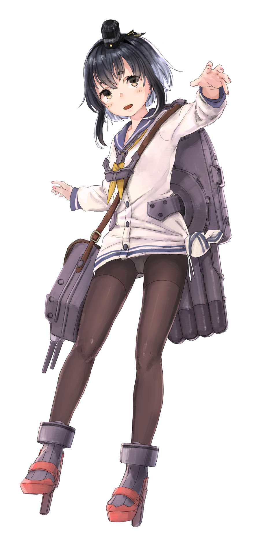 1girl, black_hair, brown_eyes, hairband, highres, kantai_collection, machinery, multicolored_hair