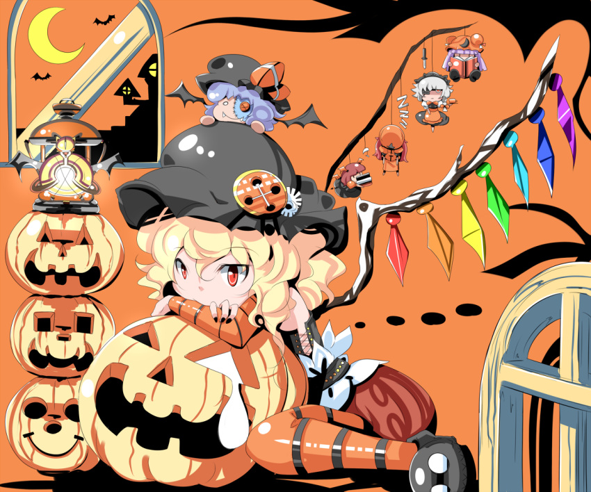 1girl, alternate_costume, alternate_hairstyle, alternate_headwear, apron, asymmetrical_wings, bat, bat_wings