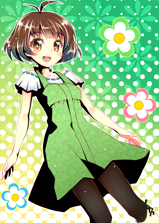 akizuki_ryou, antenna, antenna_hair, brown_eyes, brown_hair, crossdressing, crossdressinging, dress