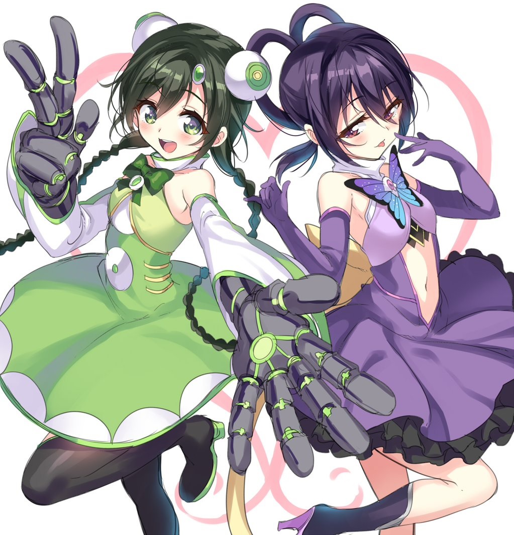 2girls, hinata_kagari, hinata_matsuri, magical_girl, mahou_shoujo_madoka_magica, mahou_shoujo_suzune_magica, multiple_girls, siblings