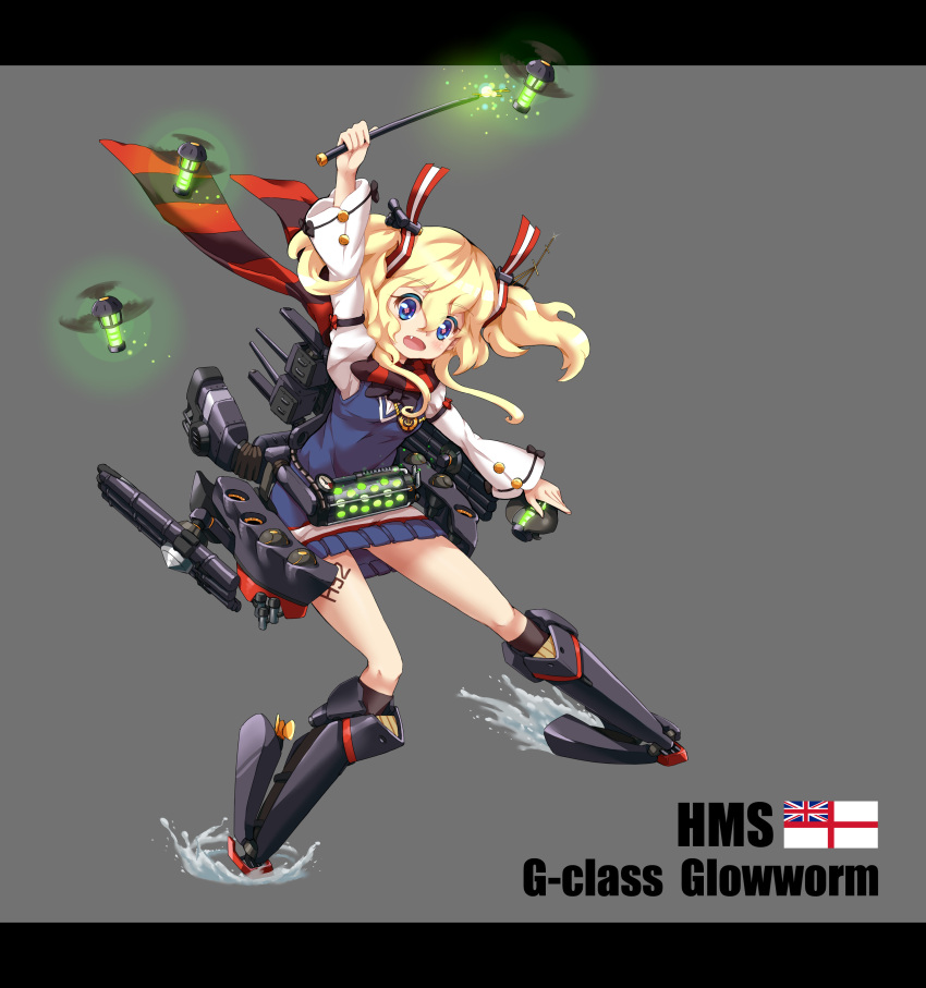1girl, absurdres, anchor_symbol, black_legwear, blonde_hair, blue_eyes, blush, fang