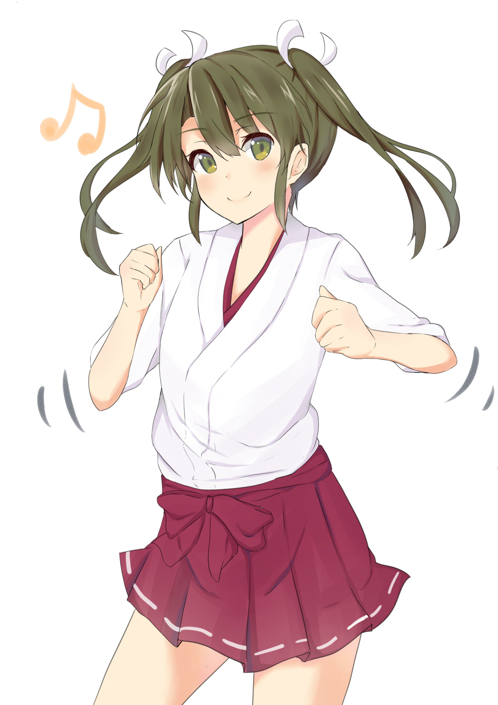 1girl, closed_mouth, commentary_request, dancing, grey_hair, hair_ribbon, hakama_skirt, highres