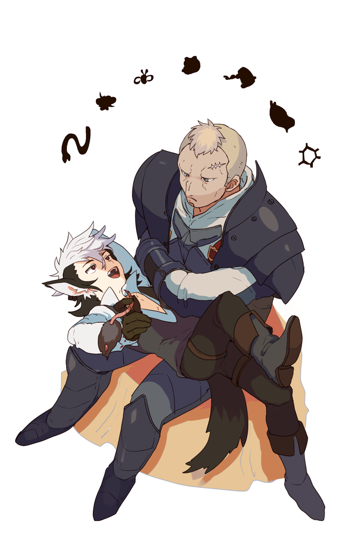 2boys, animal_ears, armor, armored_boots, beard, benoit_(fire_emblem_if), black_hair, blonde_hair