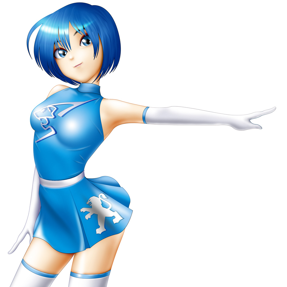 blue_eyes, blue_hair, elbow_gloves, gloves, peugeot, racequeen, samejima_minoru, short_hair, thigh-highs