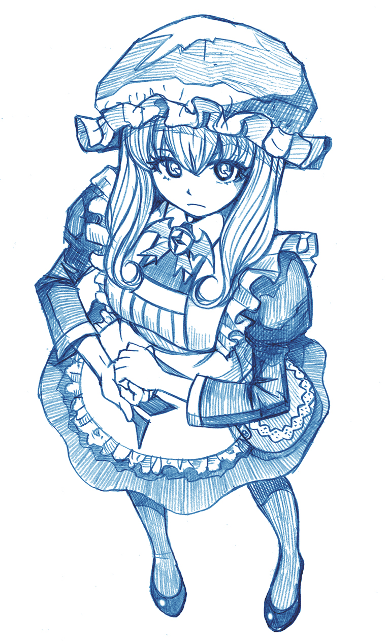 1girl, aoki_hagane_no_arpeggio, apron, bbb_(friskuser), highres, long_hair, maid, maid_headdress, monochrome, pantyhose, vampire_(aoki_hagane_no_arpeggio)