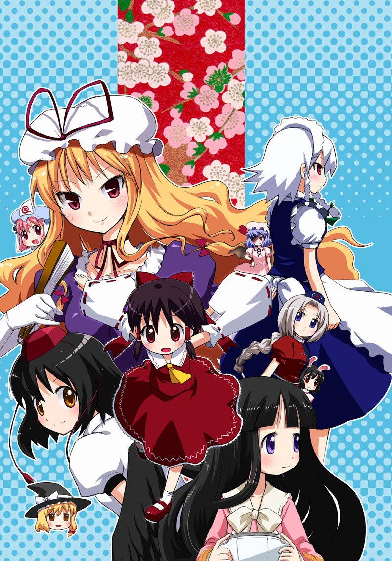 bat_wings, black_hair, black_wings, blonde_hair, blue_eyes, blue_hair, bow, braid