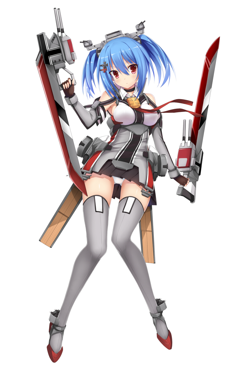 1girl, aixioo, bare_shoulders, blue_hair, cannon, detached_sleeves, fingerless_gloves, gloves