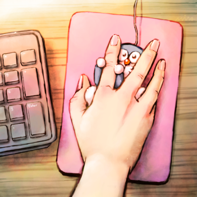 computer_keyboard, computer_mouse, doraemon, doraemon_(character), hands, holding_finger, ichinoniwa, looking_at_another