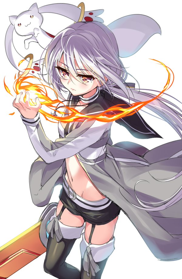 1girl, amano_suzune, gan_(shanimuni), kyubey, magical_girl, mahou_shoujo_madoka_magica, mahou_shoujo_suzune_magica, solo