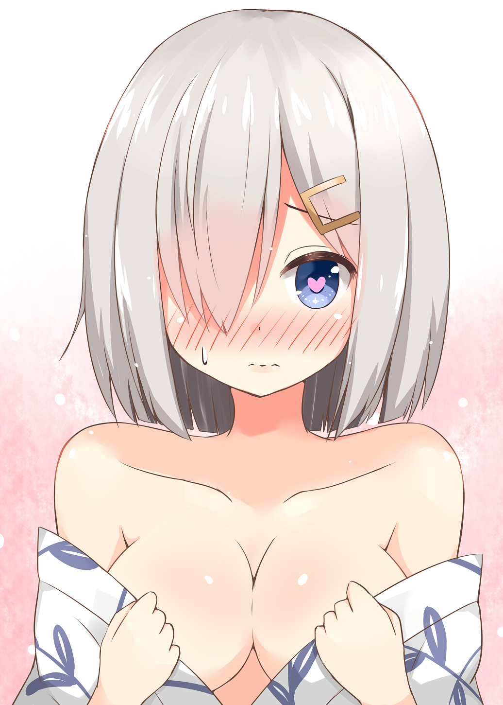 1girl, blue_eyes, blush, breasts, chaa_(korone-ze), hair_ornament, hair_over_one_eye, hairclip