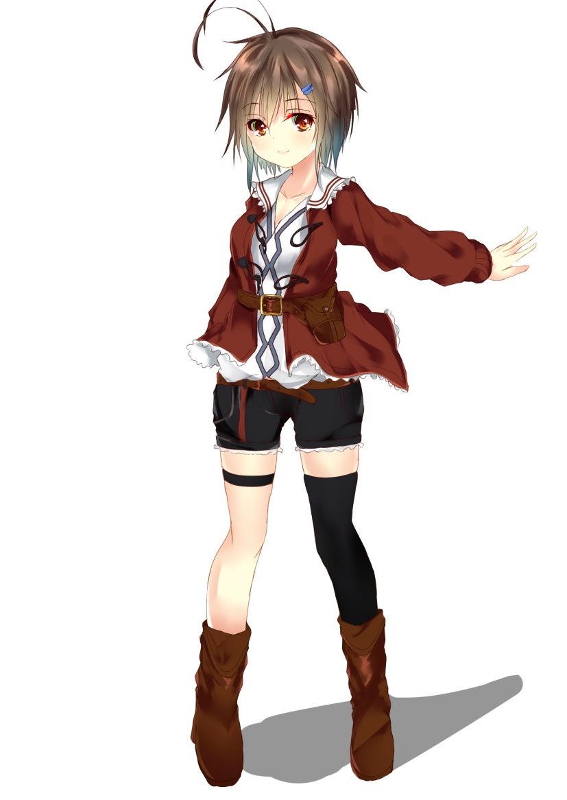 1girl, ahoge, anklet, belt, boots, brown_boots, brown_hair, collarbone