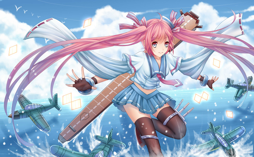 1girl, absurdres, aircraft, airplane, blue_eyes, fingerless_gloves, gloves, highres