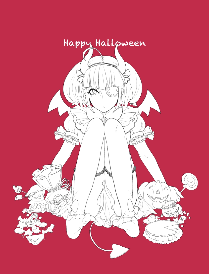 ahoge, candy, eyepatch, halloween, horns, otomedius, tita_nium