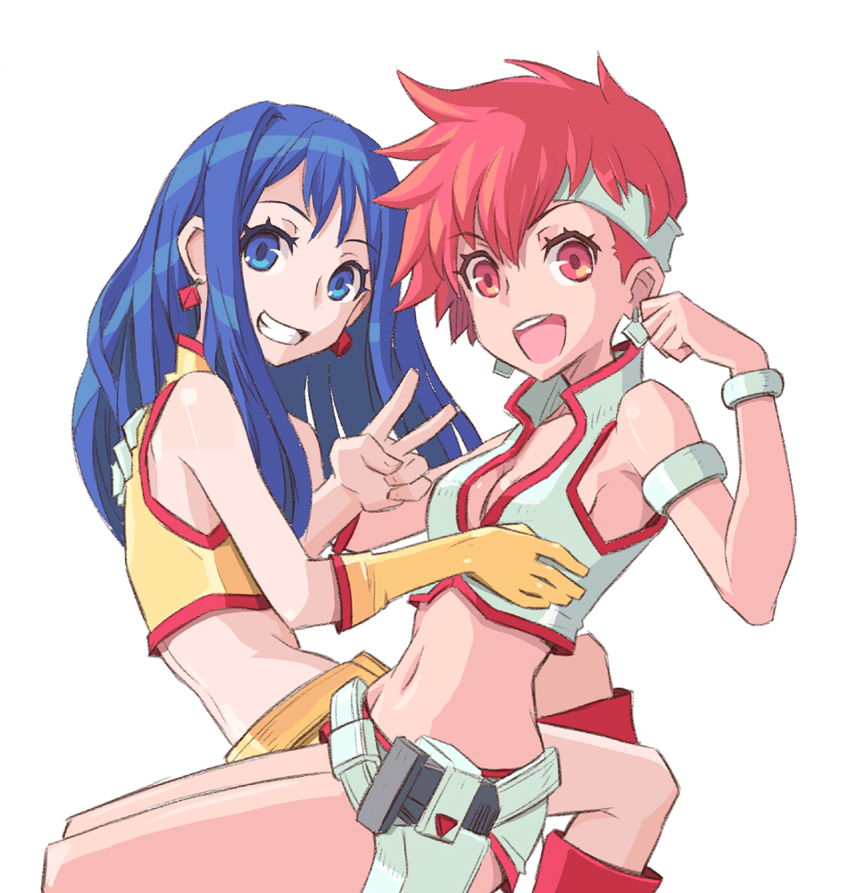 2girls, armpits, blue_eyes, blue_hair, boots, bracelet, breast_grab, breasts