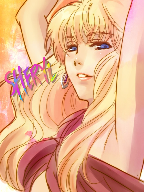 arms_up, blonde_hair, blue_eyes, earrings, jewelry, long_hair, macross, macross_frontier
