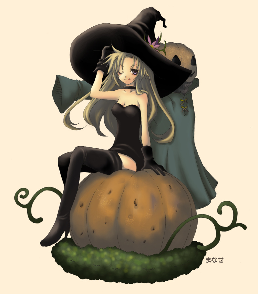 1boy, 1girl, ;q, adjusting_clothes, adjusting_hat, artist_name, black_boots, black_dress