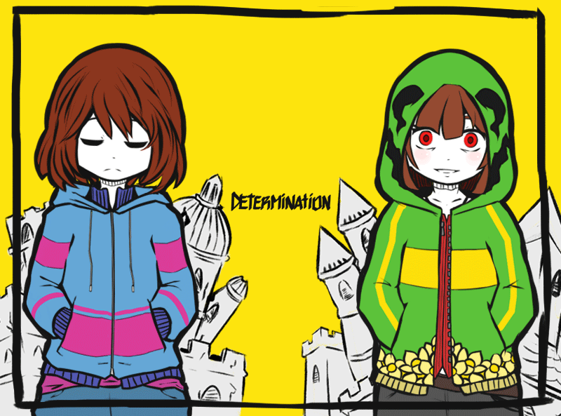 adapted_costume, androgynous, animated, animated_gif, brown_hair, caribun, chara_(undertale), closed_eyes