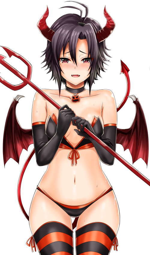 1girl, bikini, black_bikini, black_gloves, black_hair, blush, choker, collarbone