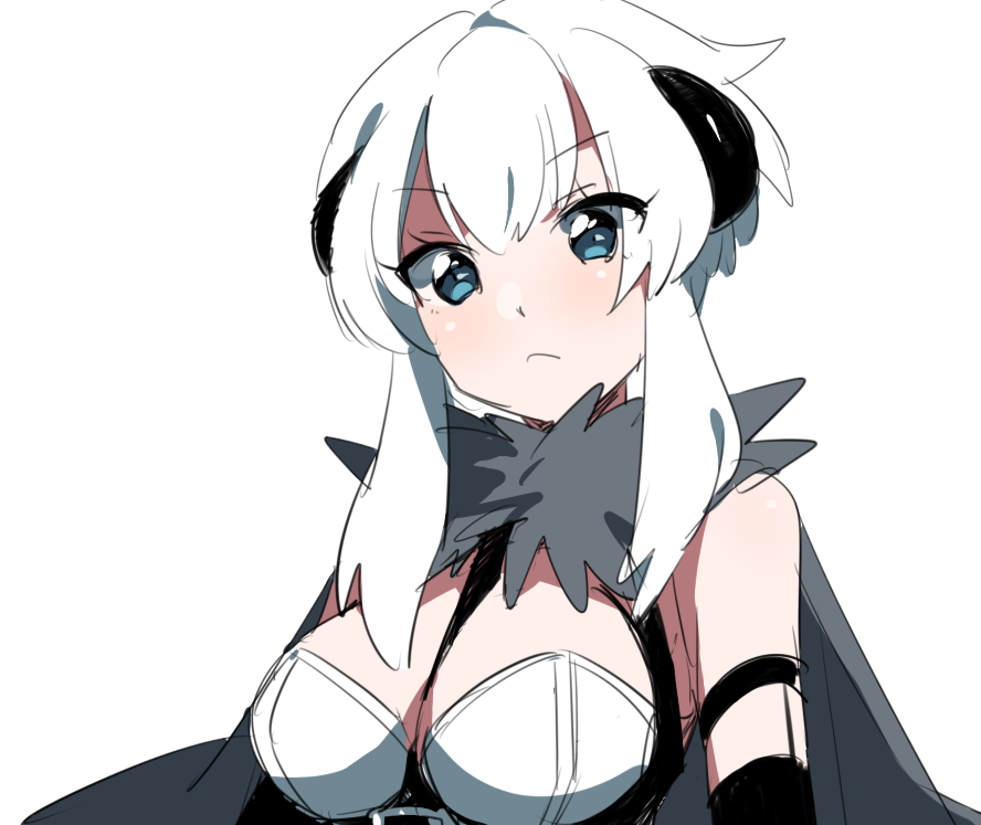1girl, blue_eyes, breasts, cape, cleavage, kz_609, looking_at_viewer, pangoro