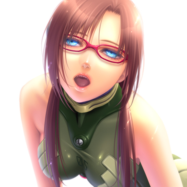 blue_eyes, brown_hair, evangelion:_2.0_you_can_(not)_advance, glasses, kayu, lips, long_hair, makinami_mari_illustrious