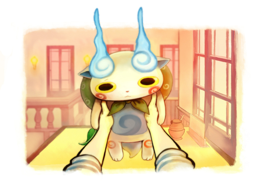 1girl, abbreviated_karakusa, blush, furoshiki, highres, indoors, koi_to_poem_to_coffee_to, koma-san, leaf, orima, pov, solo_focus, youkai, youkai_watch