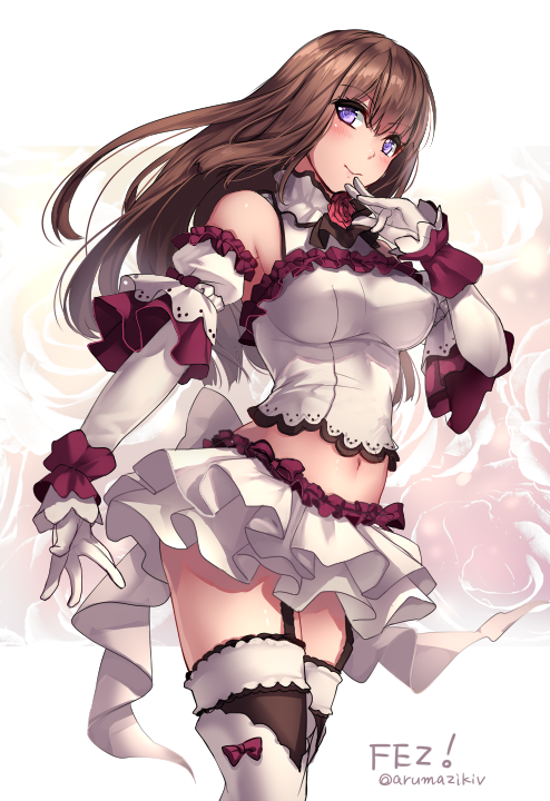 !, 1girl, aruma_jiki, bare_shoulders, bow, brown_hair, character_request, choker