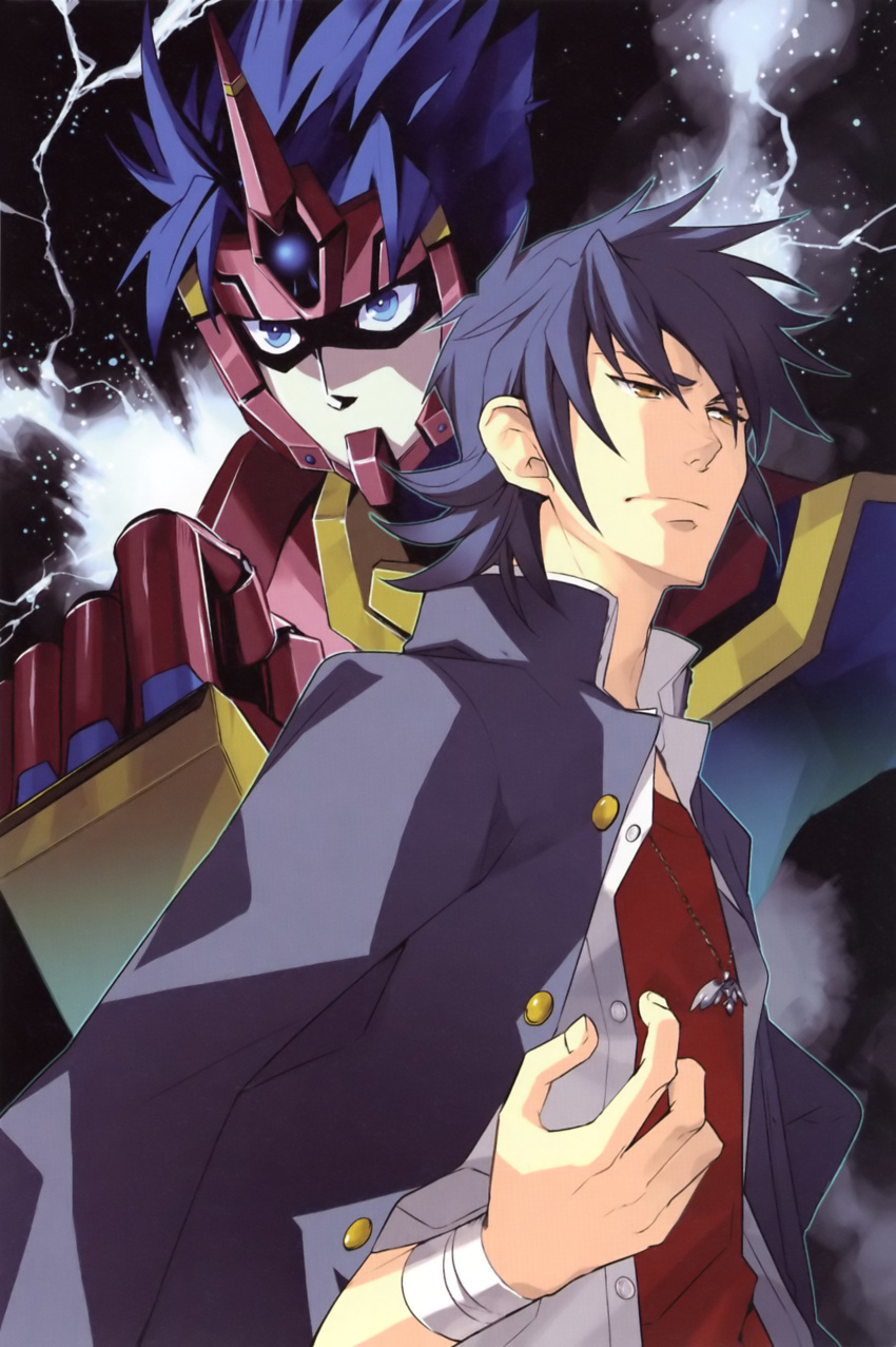 blue_eyes, blue_hair, clenched_hand, fighter_roar, fist, gakuran, highres, kouta_azuma