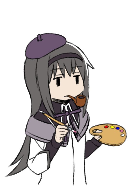 1girl, 2014_fifa_world_cup, akemi_homura, beret, bunka_no_hi, hairband, hat, magical_girl