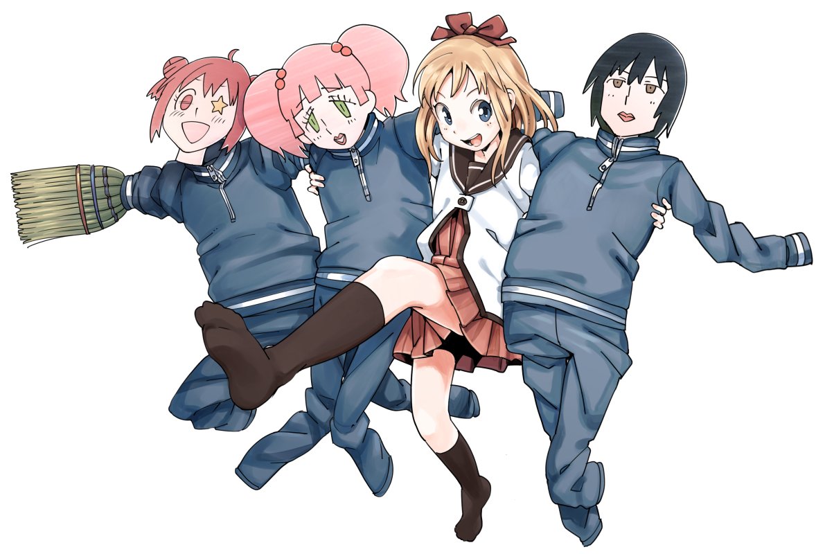 1girl, ahoge, akaza_akari, black_hair, blonde_hair, blue_eyes, blush, bow