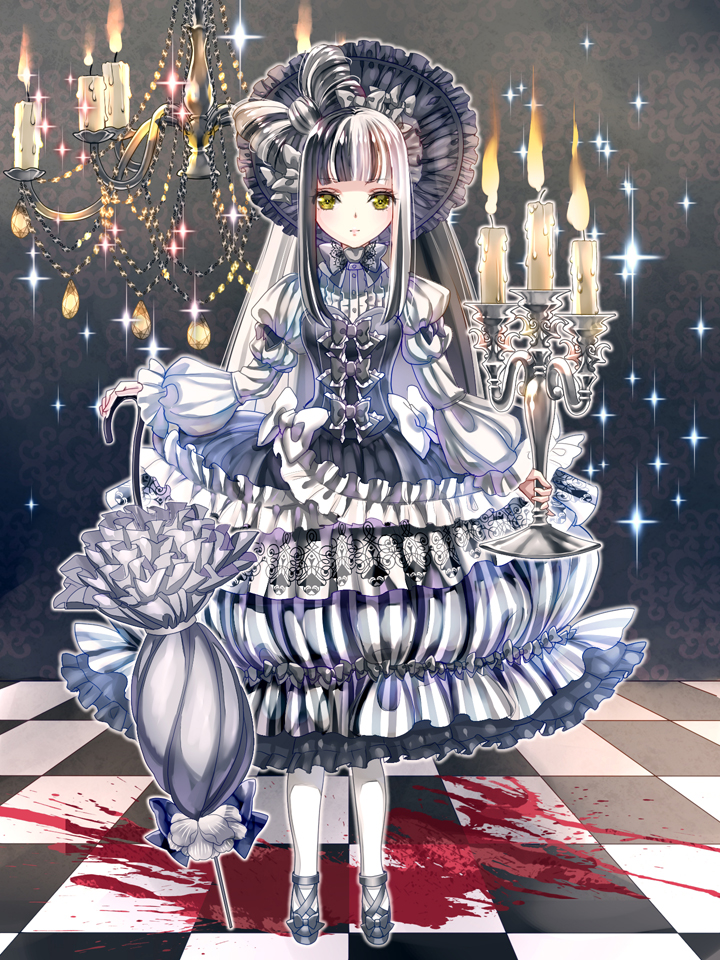 1girl, bangs, black_bow, black_hair, blood, blood_splatter, blunt_bangs, bow