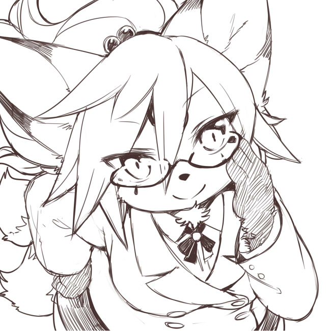 1girl, animal_ears, concon-collector, fox_ears, fox_tail, furry, glasses, hand_on_hip