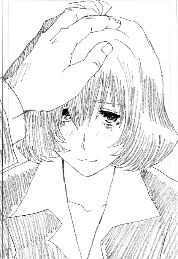 1girl, :3, chain_sumeragi, greyscale, kekkai_sensen, monochrome, nakamura_yutaka, patting_head