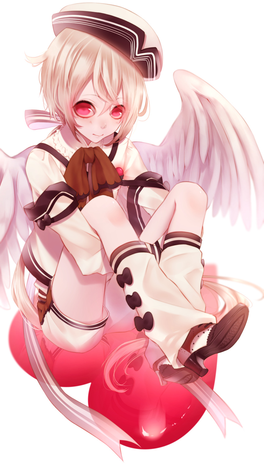 1boy, absurdres, angel_wings, hat, heart, high_heels, highres, male_focus