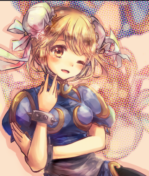 1girl, blue_dress, blush, bun_cover, chun-li, chun-li_(cosplay), dress, gita_(granblue_fantasy)