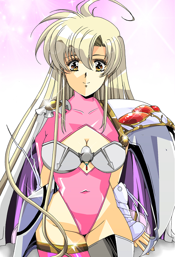 1girl, blonde_hair, commentary_request, hikaru_(mikan0407), langrisser, leotard, long_hair, riana_(langrisser)