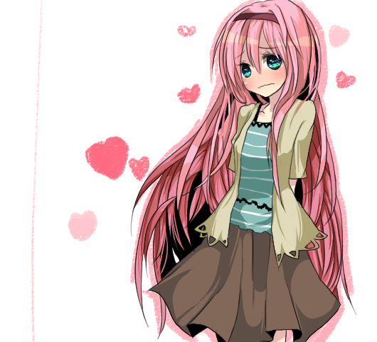 aqua_eyes, bad_id, blush, hairband, heart, long_hair, megurine_luka, pink_hair